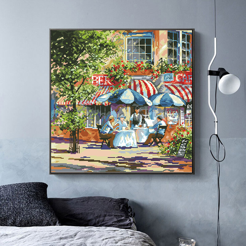 Kavinė saulėje skaičiuojami kryžminio dygsnio modelių rinkiniai Nespausdintos drobės siuvinėjimo paketas 11 14CT „pasidaryk pats“ rankų darbo amatų rinkiniai, tapyba