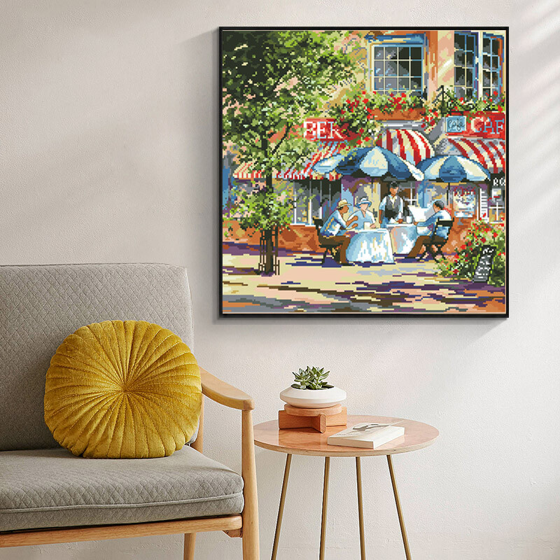 Kavinė saulėje skaičiuojami kryžminio dygsnio modelių rinkiniai Nespausdintos drobės siuvinėjimo paketas 11 14CT „pasidaryk pats“ rankų darbo amatų rinkiniai, tapyba