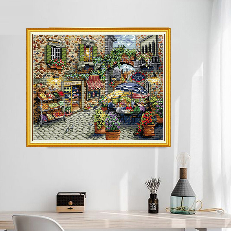 Kraštovaizdžio kryžminio dygsnio rinkiniai Kavinė Namų dekoras Tapyba Rankų darbo amatų siuvinėjimo rinkinys DMC 14CT 11CT Spausdinta drobė