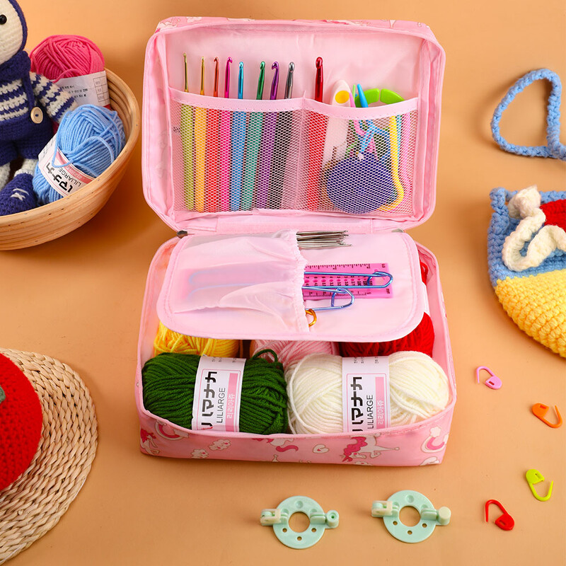 59 db/készlet horgolt készlet barkácsolás kezdő horgolótű készlet tárolótáskával Anyagcsomag Hordozható varró kötő- és tárolóeszközök