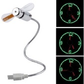USB ventilátor Connect PhoDurable nastaviteľný mini flexibilný ventilátor LED svetlo USB port časové hodiny stolové hodiny cool gadget displej času