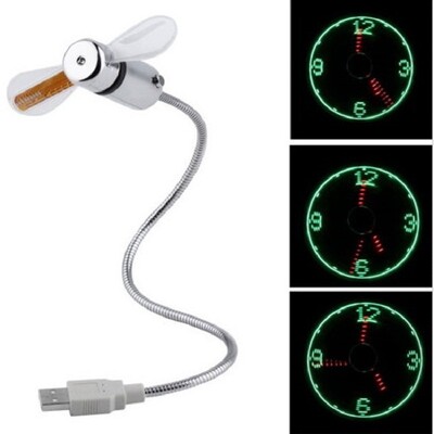 USB ventilatora savienojums PhoIzturīgs regulējams mini elastīgs ventilators LED gaisma USB ports laika pulkstenis darbvirsmas pulkstenis. Vēss sīkrīka laika displejs