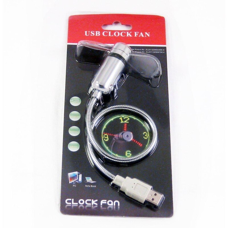 USB ventilátor Connect PhoDurable nastaviteľný mini flexibilný ventilátor LED svetlo USB port časové hodiny stolové hodiny cool gadget displej času