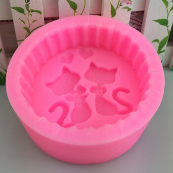 1 τεμ. Καλούπι σιλικόνης για σαπούνι Animal Cat Two Cat Gypsum Craft Mold Στρογγυλό Χειροποίητο Σαπούνι Κερί Κατασκευής Καλούπι