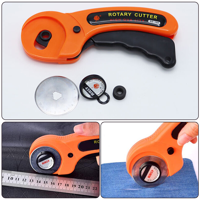Set de tăietor rotativ de 45 mm Instrument de tăiere pentru artizanat din piele cu mâner ergonomic pentru bricolaj, prelucrare de țesături, cusut, matlasare.
