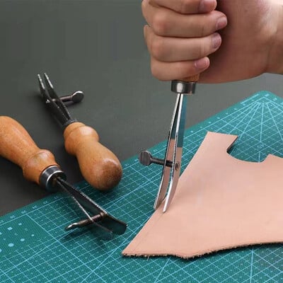 Podesivi kožni alat za nabiranje rubova Scriber Crimping Scalloped Crimper Wood Press Line Craft Alat za DIY ručno izrađene šavove Groover