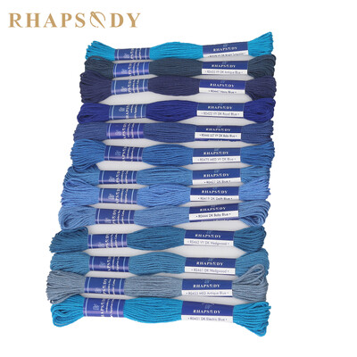 Rhapsody DMC kvalitná egyptská bavlnená vyšívacia niť, 6 prameňov, dvojito mercerizovaná krížiková niť, sada 12 farieb, 8 metrový klbko