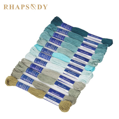 Rhapsody DMC kvalitná egyptská bavlnená vyšívacia niť, 6 prameňov, dvojito mercerizovaná krížiková niť, sada 12 farieb, 8 metrový klbko