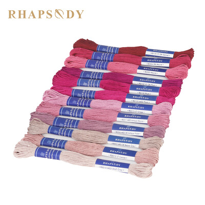 Rhapsody DMC kvalitná egyptská bavlnená vyšívacia niť, 6 prameňov, dvojito mercerizovaná krížiková niť, sada 12 farieb, 8 metrový klbko