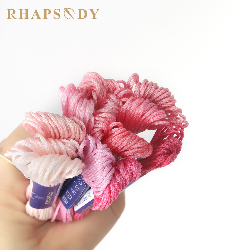 Rhapsody DMC kvalitná egyptská bavlnená vyšívacia niť, 6 prameňov, dvojito mercerizovaná krížiková niť, sada 12 farieb, 8 metrový klbko