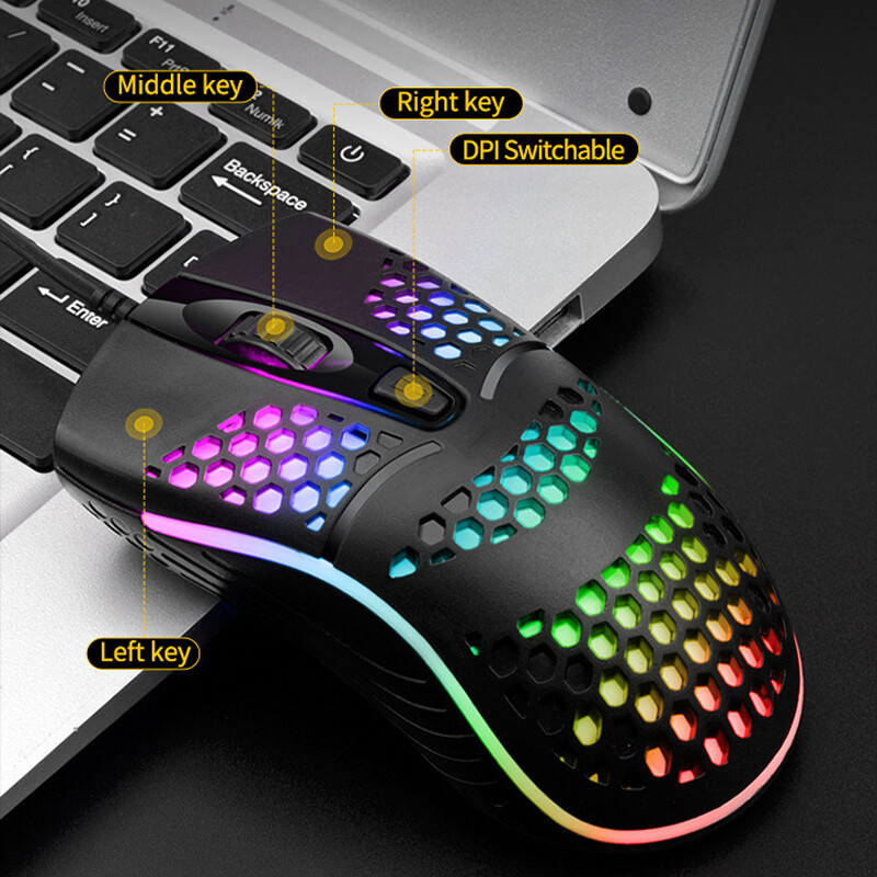 Vezetékes kábeles Gaming 7 lélegző LED háttérvilágítás Optikai egér USB Számítógép üreges Egerek Laptop Asztali 4D PC otthoni használatra Irodai