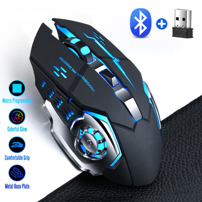 2.4G USB bežični Bluetooth miš Ergonomski tihi uredski miševi Punjivi E-Sport miš s pozadinskim osvjetljenjem za prijenosno računalo Macbook