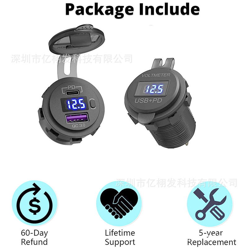 12-24V General Motors Motocicletă Modificată Smart QC3.0 Port USB + PD Încărcare rapidă pentru mașină pentru telefon mobil