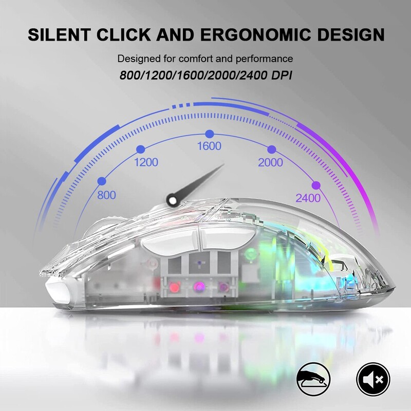 Bezdrôtová herná myš, priehľadná, dvojitý režim, 2,4 G Bluetooth 3D RGB podsvietená bezdrôtová počítačová myš pre notebooky a Mac