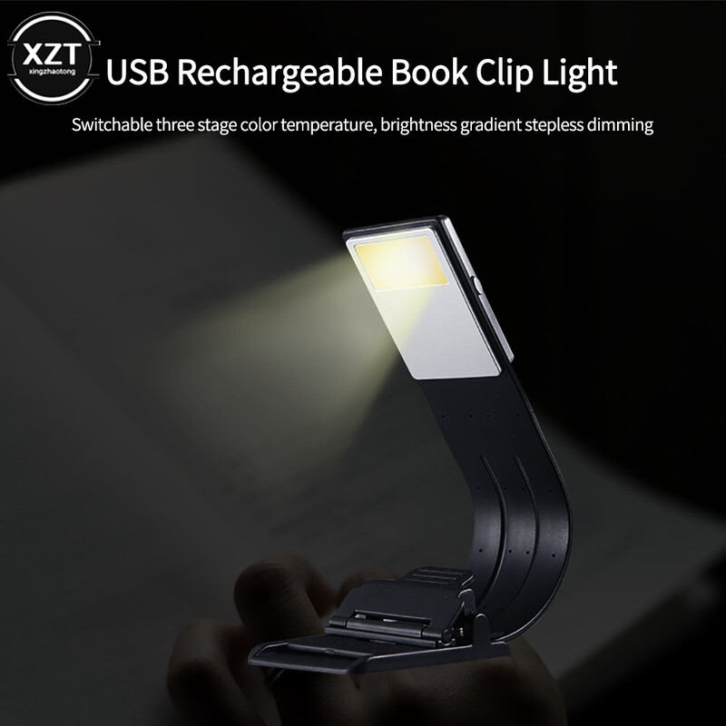 Prenosné LED svetlo na čítanie kníh s odnímateľným flexibilným klipom, nabíjateľná lampa s USB pre čítačky elektronických kníh Kindle