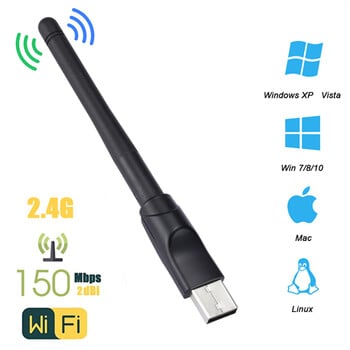 Мини безжичен Wifi адаптер 150 Mbps 2.4GHz антена USB Wifi приемник Dongle MT7601 Мрежова карта 802.11b/n/g за настолни лаптопи