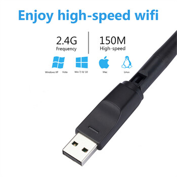 Мини безжичен Wifi адаптер 150 Mbps 2.4GHz антена USB Wifi приемник Dongle MT7601 Мрежова карта 802.11b/n/g за настолни лаптопи