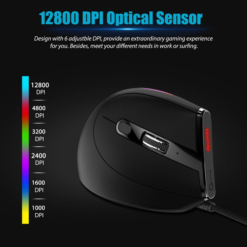 Jomaa Ενσύρματο ποντίκι παιχνιδιών RGB Κάθετα εργονομικά ποντίκια προγραμματιζόμενα 9 κουμπιά 12800 DPI για φορητό υπολογιστή Gamer