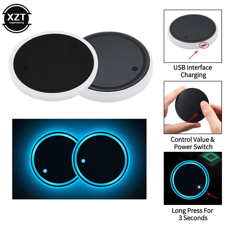 7 farieb USB LED držiak na poháre, svetelná podložka do auta, podložky pod fľaše, RGB svietiace farebné podsvietenie, atmosférická lampa, sklenená podložka na sedadlo