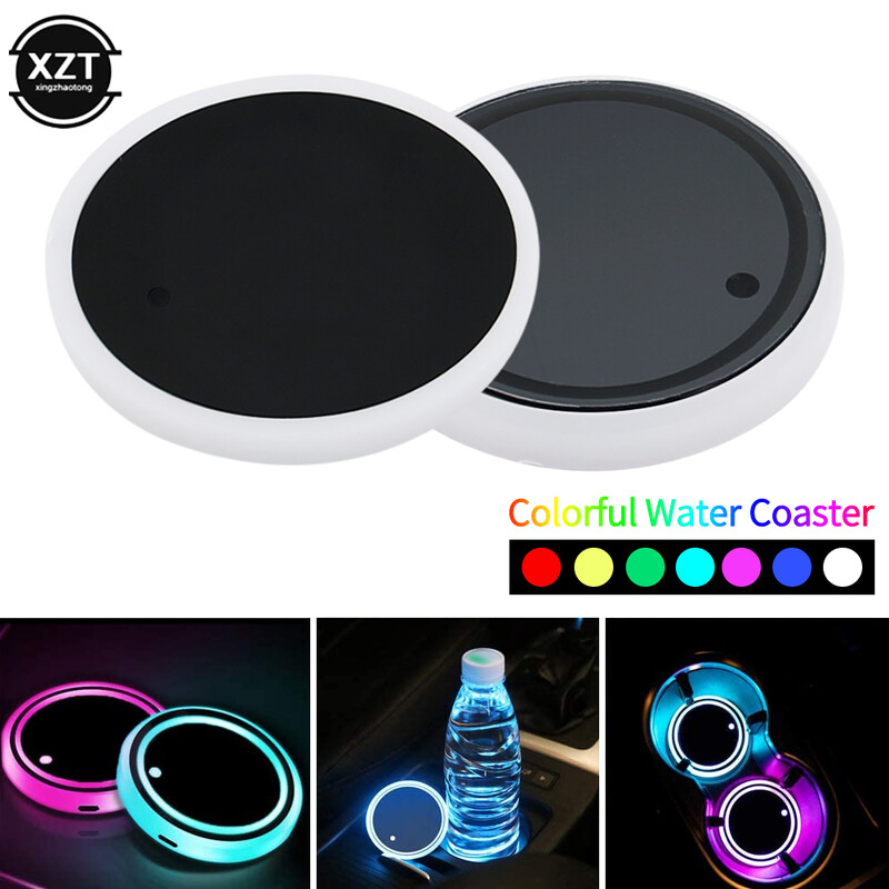 7 farieb USB LED držiak na poháre, svetelná podložka do auta, podložky pod fľaše, RGB svietiace farebné podsvietenie, atmosférická lampa, sklenená podložka na sedadlo