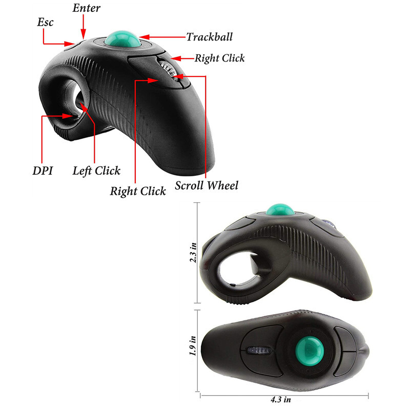 Ασύρματο ποντίκι Trackball 2.4G Ενσύρματο μίνι USB φορητό ποντίκι δάχτυλων εργονομικό δεξί αριστερό χέρι για υπολογιστή Tablet Φορητός υπολογιστής