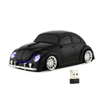 Beetle Car Shape Mouse Малка компютърна мишка Ергономична 2.4GHz безжична мишка за игри с приемник за компютърен лаптоп