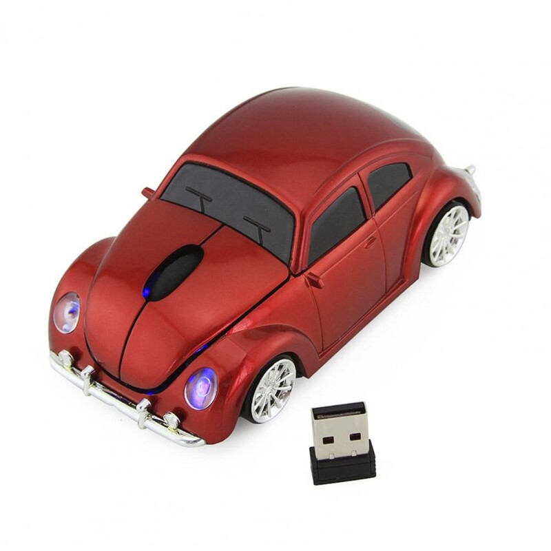 Bezdrôtová herná myš Beetle v tvare auta, malá počítačová myš, ergonomická 2,4 GHz, s prijímačom pre PC notebook