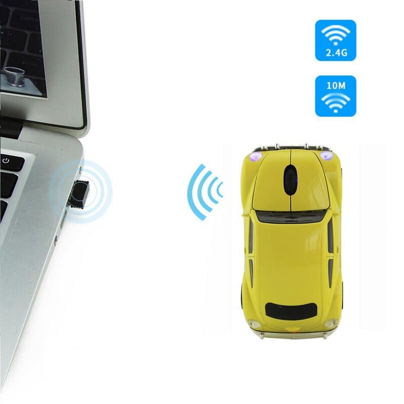 Bezdrôtová herná myš Beetle v tvare auta, malá počítačová myš, ergonomická 2,4 GHz, s prijímačom pre PC notebook