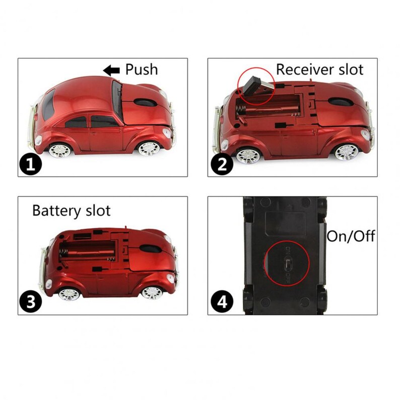 Bezdrôtová herná myš Beetle v tvare auta, malá počítačová myš, ergonomická 2,4 GHz, s prijímačom pre PC notebook