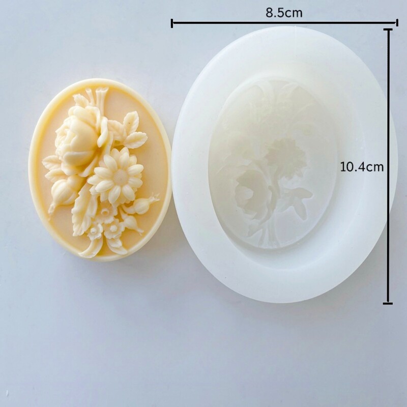 Ovālas ziedu reljefas ziepes ar rokām darinātas silikona veidnes DIY paštaisītas sveču ģipša dekorēšanas veidnes