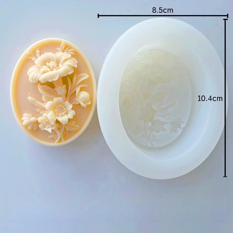 Ovālas ziedu reljefas ziepes ar rokām darinātas silikona veidnes DIY paštaisītas sveču ģipša dekorēšanas veidnes