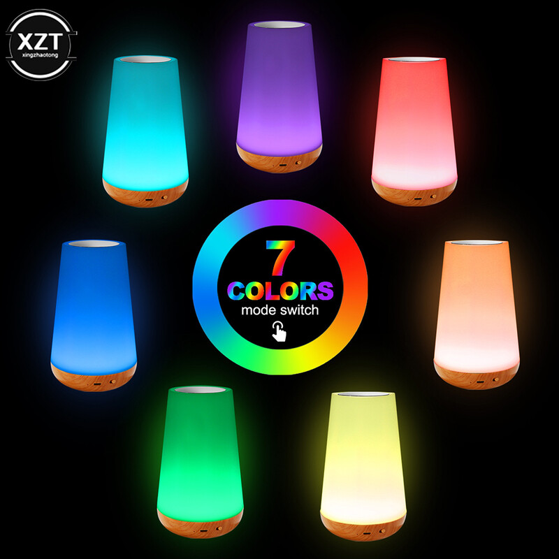 Lumină de noapte cu schimbare de 7 culori Telecomandă RGB Lampă reglabilă tactilă Lămpi portabile de noptieră Lampă de noapte reîncărcabilă prin USB