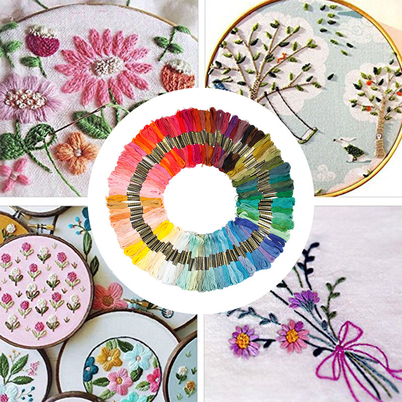 100 színű keresztszemes pamut hímző cérna selyem Varró gombolyagok hímzővonal karkötőkhöz Húrfonal kézműves fogselyem