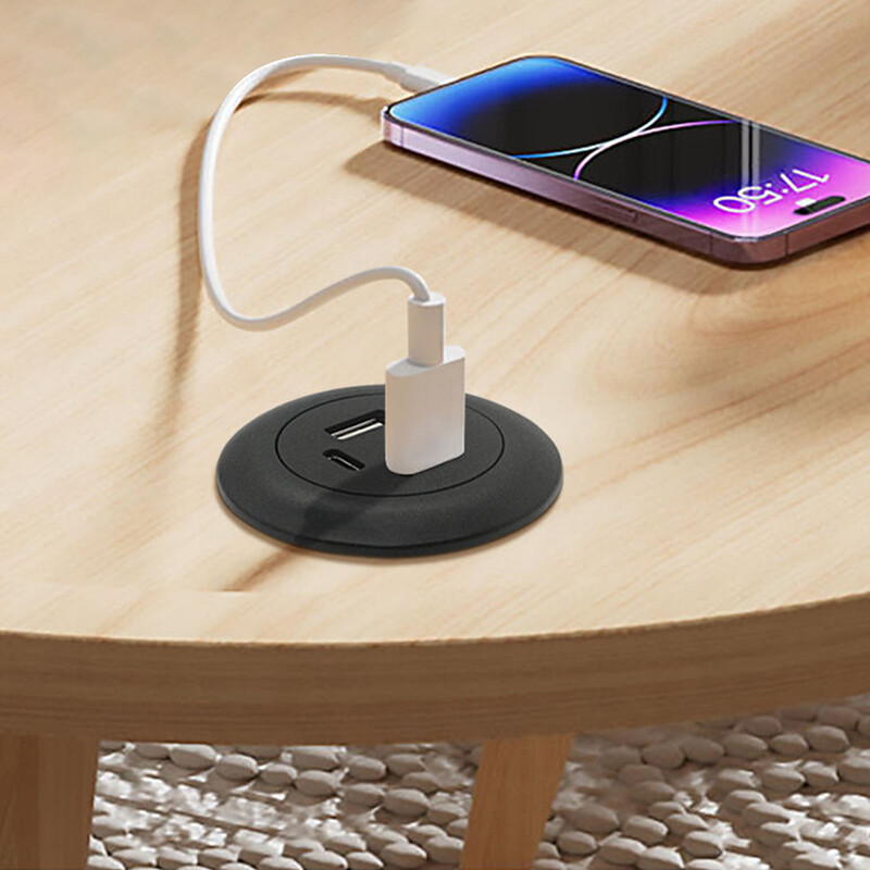 Asztali lyuk, beágyazott USB-elosztó C-típusú USB-töltő 3 az 1-ben elosztó laptop PC-hez mobiltelefon töltéshez, irodai aljzat