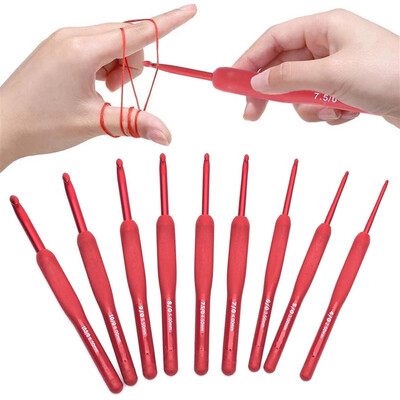 Crvene igle za heklanje Igla Silikonska ručka Set aluminijskih igala za heklanje Igle za pletenje Diy džemper šivanje Alat za pletenje
