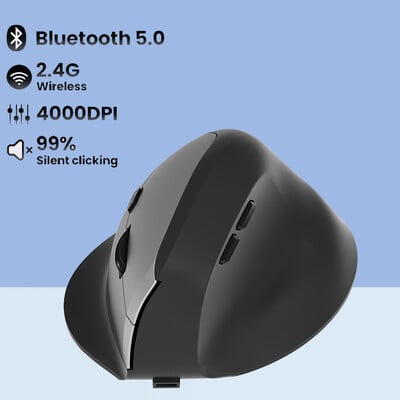 Vertikalni miš Bežični Bluetooth5.0 2.4G Ergonomski miševi 4000DPI 6D tipke za isključivanje zvuka za MacBook Tablet Dodaci za prijenosna računala