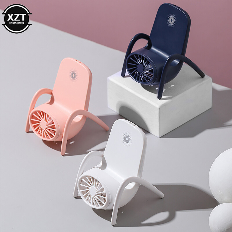 Φορητός ανεμιστήρας χειρός με καυτές πωλήσεις USB φόρτισης πρωτοτυπίας σε σχήμα καρέκλας Επιτραπέζιος ανεμιστήρας μπορεί να χρησιμοποιηθεί ως βάση κινητού τηλεφώνου Καλοκαίρι