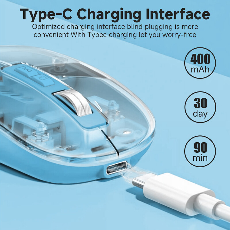 Priehľadná bezdrôtová myš 2,4 G pre notebook PC Bluetooth myš pre iPad tablet iPhone mobilný telefón tichá myš pre iOS a Windows