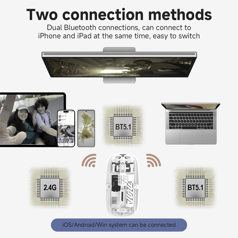 Priehľadná bezdrôtová myš 2,4 G pre notebook PC Bluetooth myš pre iPad tablet iPhone mobilný telefón tichá myš pre iOS a Windows