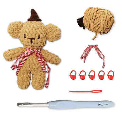 NUBECOM Bear Knitting Ručno izrađeni kompleti DIY Set s uputama na engleskom Slatki medvjedić Paket materijala za početnike Kompleti heklanih pređa