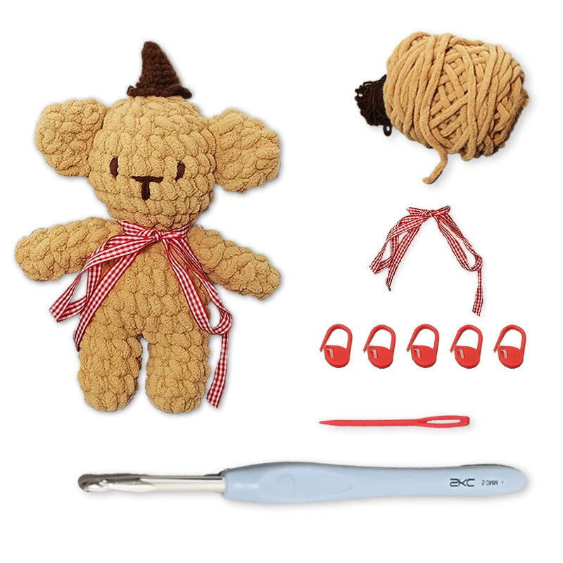 NUBECOM Bear Knitting Ručno izrađeni kompleti DIY Set s uputama na engleskom Slatki medvjedić Paket materijala za početnike Kompleti heklanih pređa