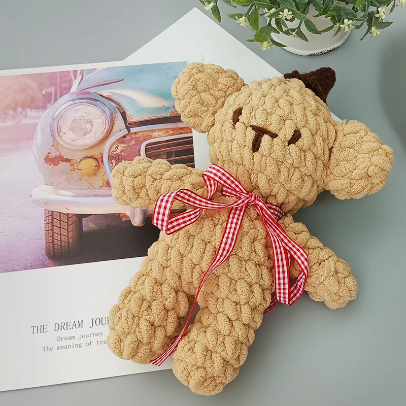 NUBECOM Bear Knitting Ručno izrađeni kompleti DIY Set s uputama na engleskom Slatki medvjedić Paket materijala za početnike Kompleti heklanih pređa