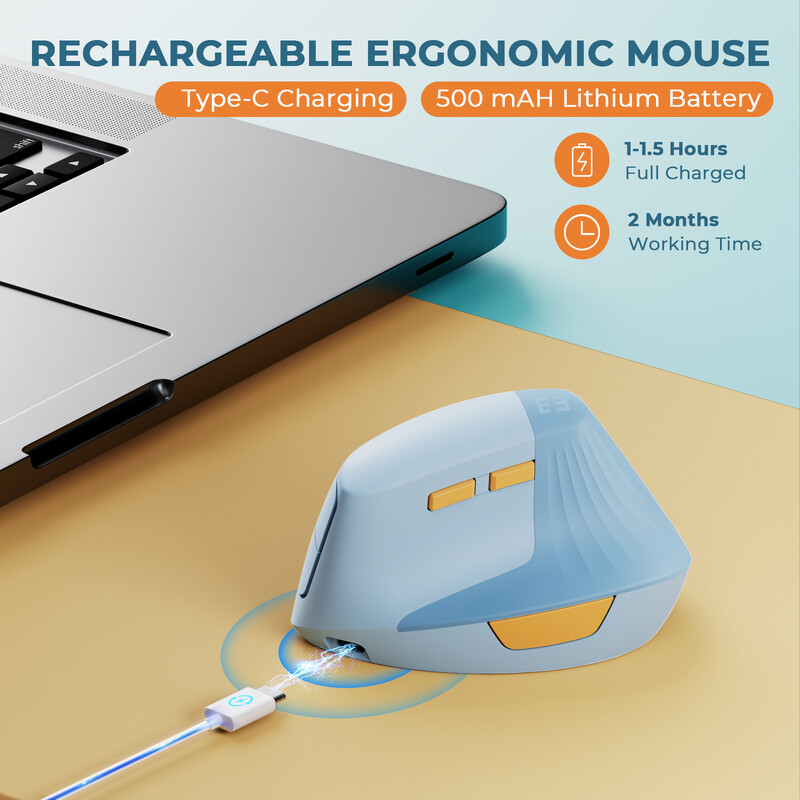 Seenda Vertical Wireless Mouse Type C Επαναφορτιζόμενα εργονομικά ποντίκια USB & Type C για φορητό φορητό υπολογιστή MacBook Windows Android