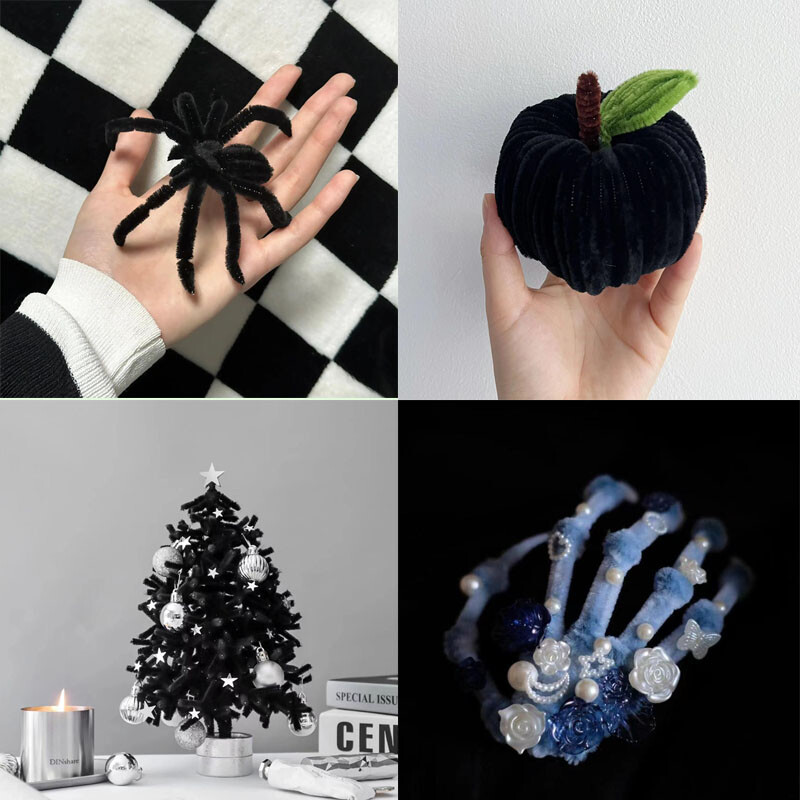 100 vnt spalvingų šenilinių stiebelių vamzdžių valikliai, pliušiniai blizgučiai, stiebeliai, susukami viela, plaukų juostelė „pasidaryk pats“ rankų darbo mokomieji žaislai