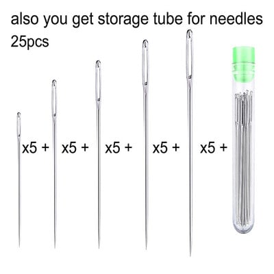 Didelės akių susiuvimo adatos siuvimui, rankų darbo odinė adata, plieninių siūlų mezgimo adatos, siuvimo įrankių rinkinys, 25 vnt.