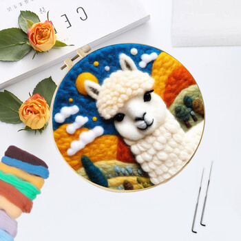 CHENISTORY 20x20cm Κιτ ζωγραφικής μαλλί τσόχα Alpaca,Hamster Diy Aninal Felt Crafts Συσκευασία Felt Needle For Handwork Δώρο