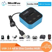 MnnWuu USB centrmezgls Combo Viss vienā USB 2.0 Micro SD ātrgaitas karšu lasītājs 3 portu adaptera savienotājs planšetdatora datora klēpjdatoram