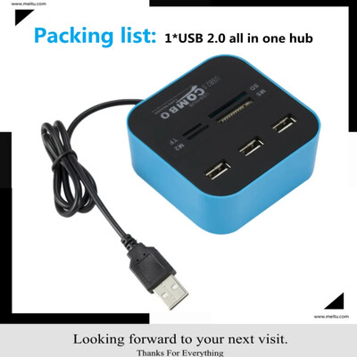 MnnWuu USB centrmezgls Combo Viss vienā USB 2.0 Micro SD ātrgaitas karšu lasītājs 3 portu adaptera savienotājs planšetdatora datora klēpjdatoram