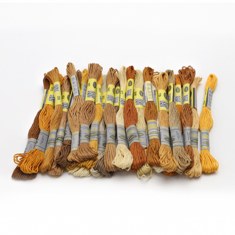 Bézs aranysárga 12 DB 8M gombolyag dupla mercerizált egyiptomi pamut hímzőselyem keresztszemes cérna 51 színben elérhető