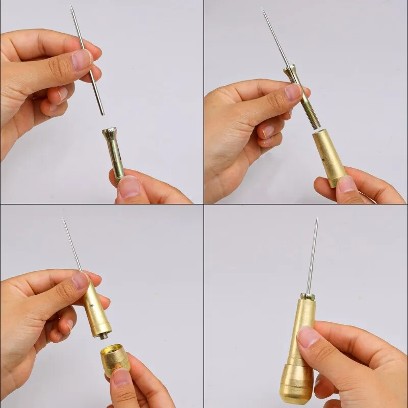DIY kožni pribor za šivanje, zamjenjiva igla za šivanje za izradu kože s bakrenom ručkom, alati za popravak kožnih platnenih cipela